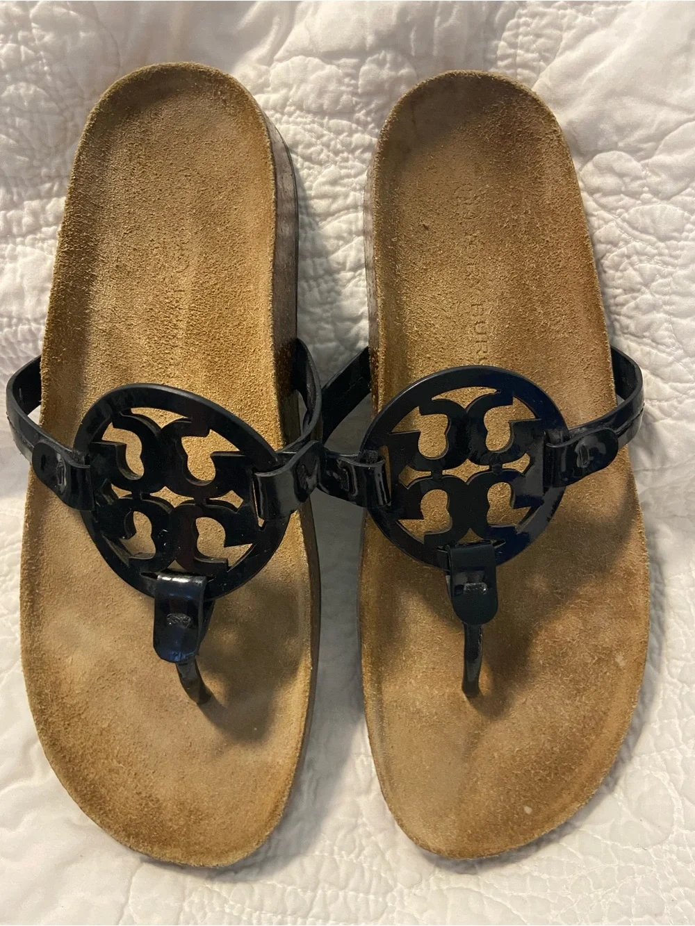 Tory Burch Black miller cloud size 9.5 Thong Sandals cork comfort slide on